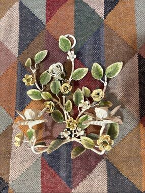 Vintage Candleholder Candelabra Wall Painted Roses Leaves Metal Flowers